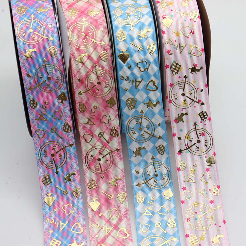 Cartoon characters gold foil grosgrain ribbon