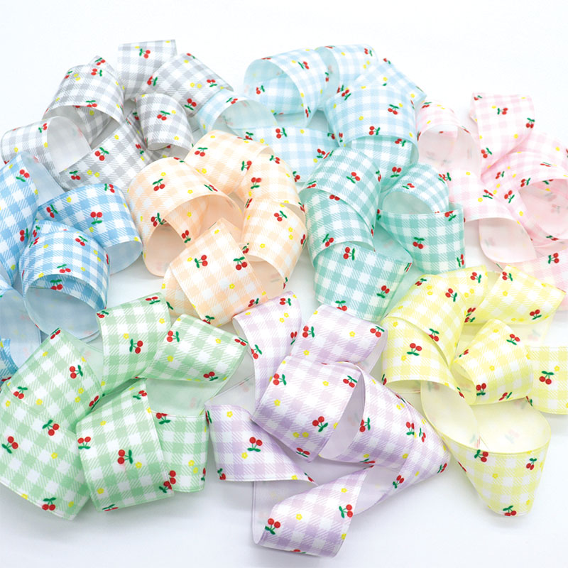 Cherry lattice Polyester Cotton Ribbon