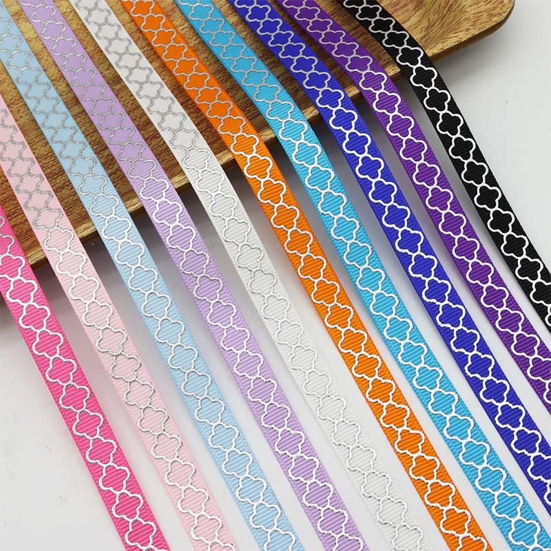 Silver Foil Quatrefoil Grosgrain Ribbon