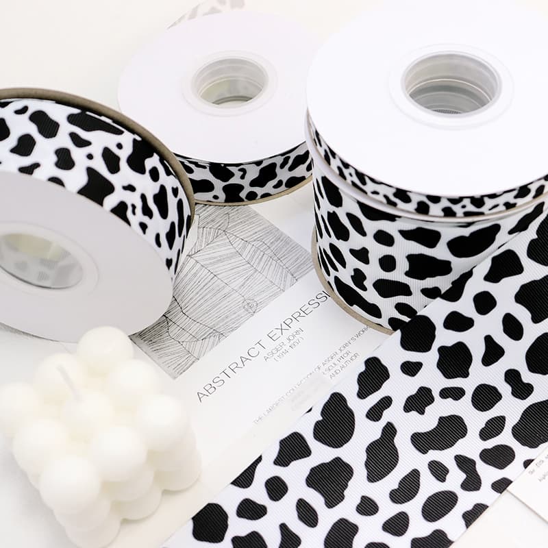 black and white leopard print grosgrain ribbon