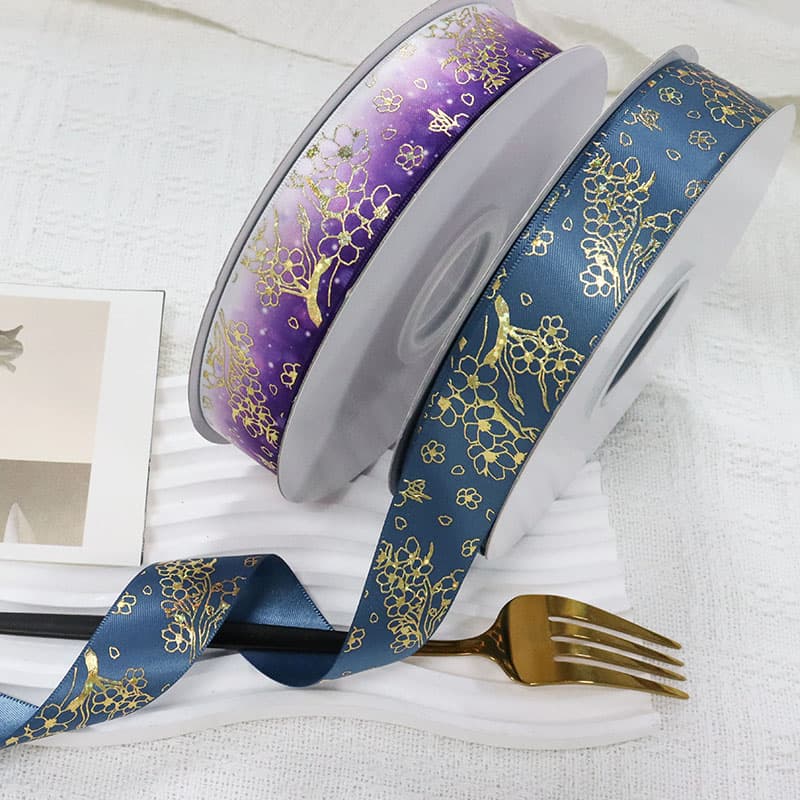 hologram gold foil satin ribbon