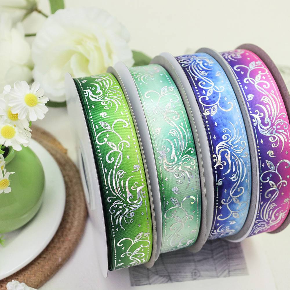 Hologram Silver Foil print Satin Ribbon